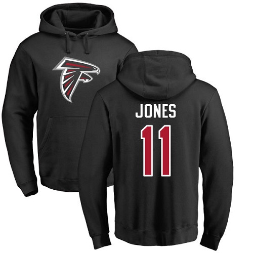 Atlanta Falcons Men Black Julio Jones Name And Number Logo NFL Football 11 Pullover Hoodie Sweatshirts
